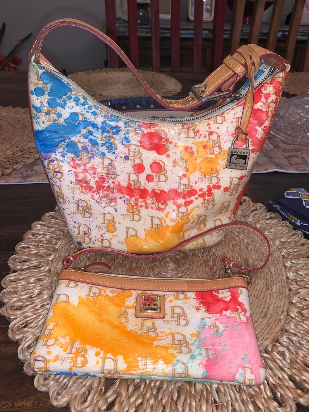 Dooney & Bourke Vintage Paint Splash Hobo Shoulder Bag with Matching Wristlet